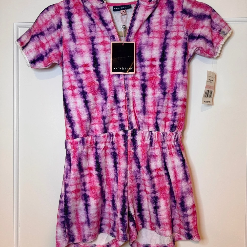 Andy & Evan Kids Tie Dye French Terry Romper Cover-Up, Pink